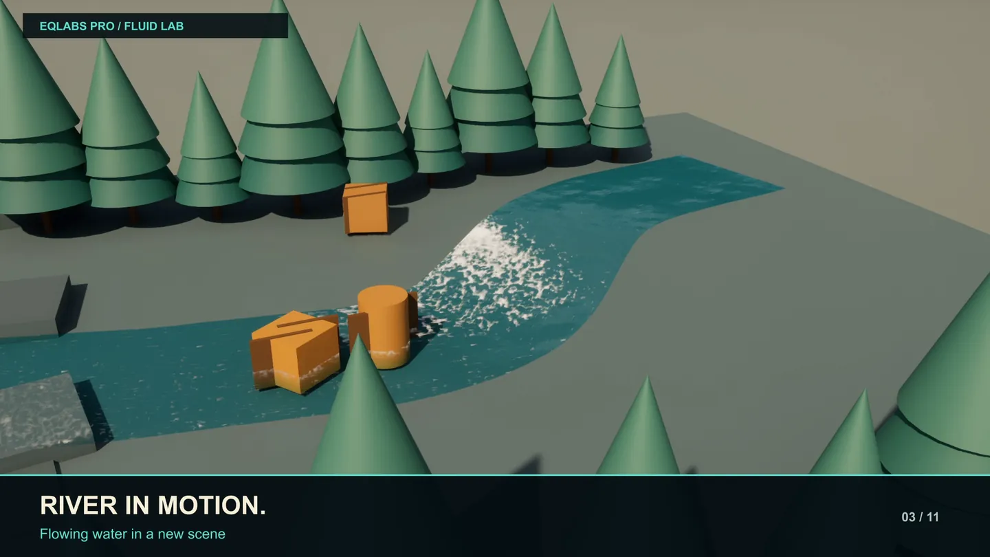 The same river flowing, with props carried by the current.