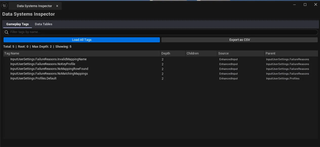Inspector open on Tags tab with hierarchical tag tree visible, source column showing tag origins.