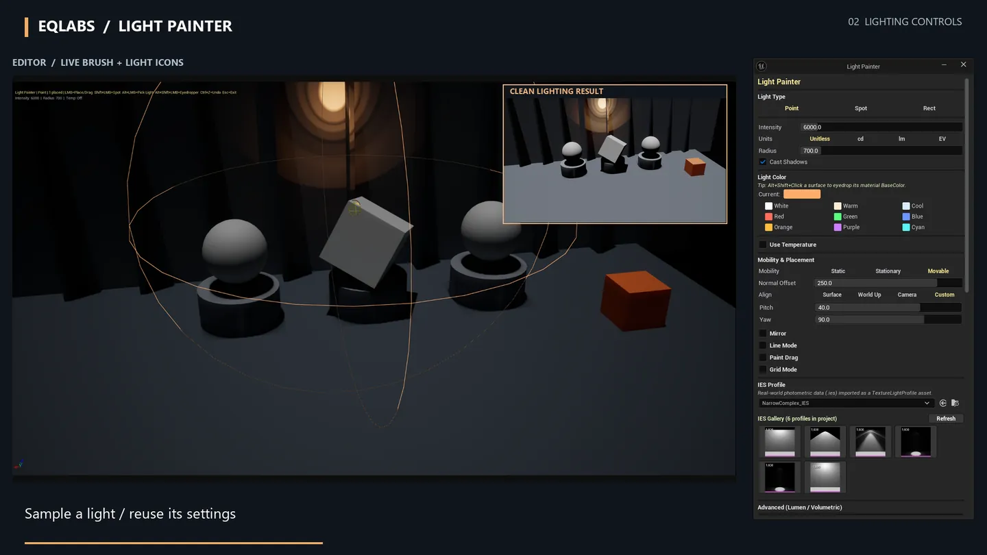 Alt+click on an existing light copies its settings into the panel.