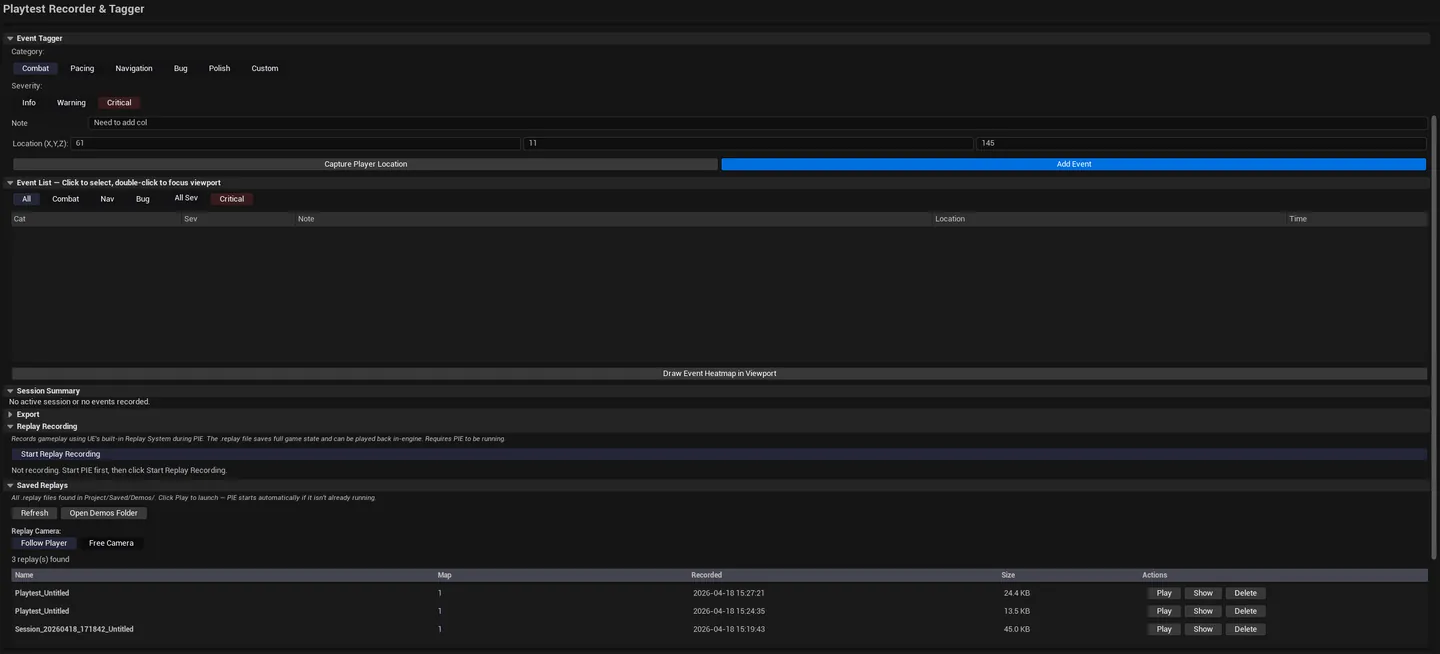 Session loaded with 30+ events, filter active showing only Critical severity, viewport showing focus camera at one event.