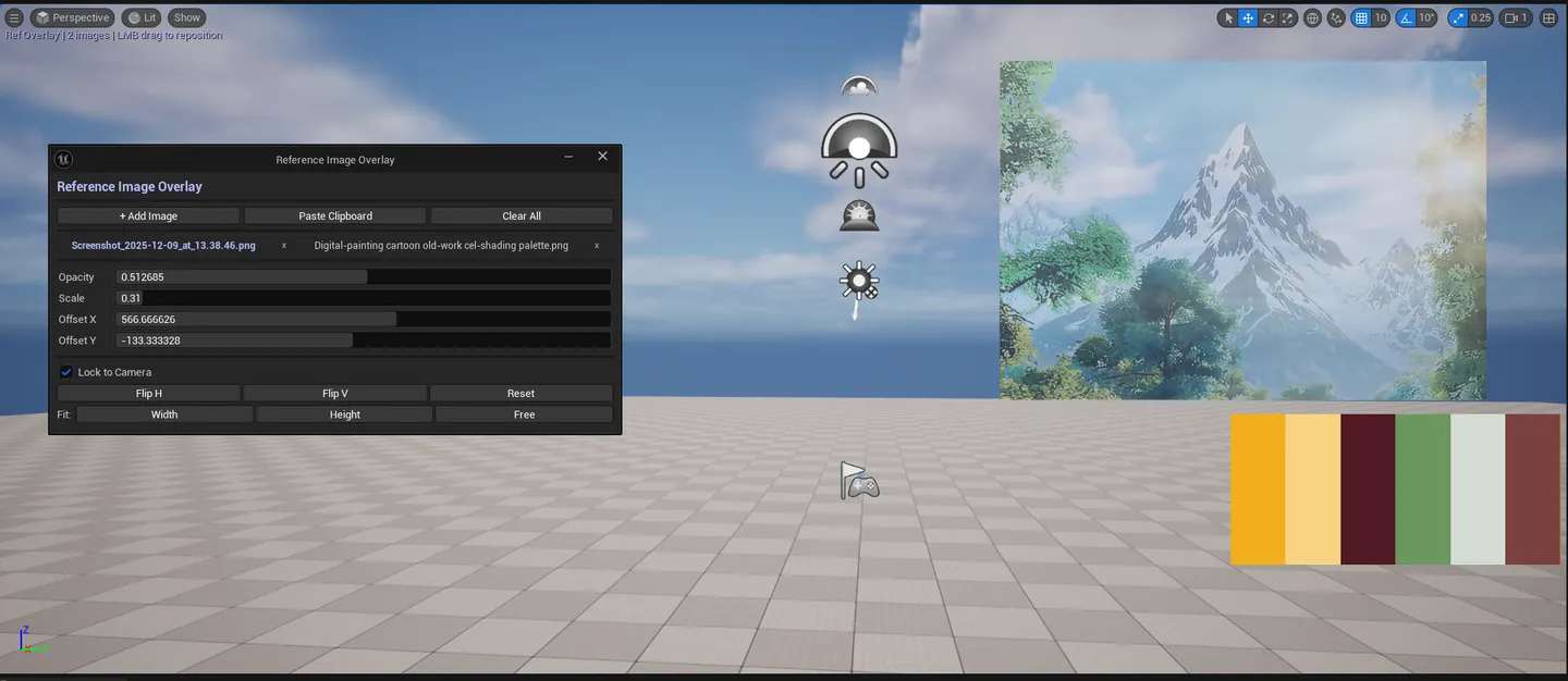 Hub launcher panel showing Activate button. Below: viewport with the EdMode active, a reference image overlay visible alongside level geometry.
