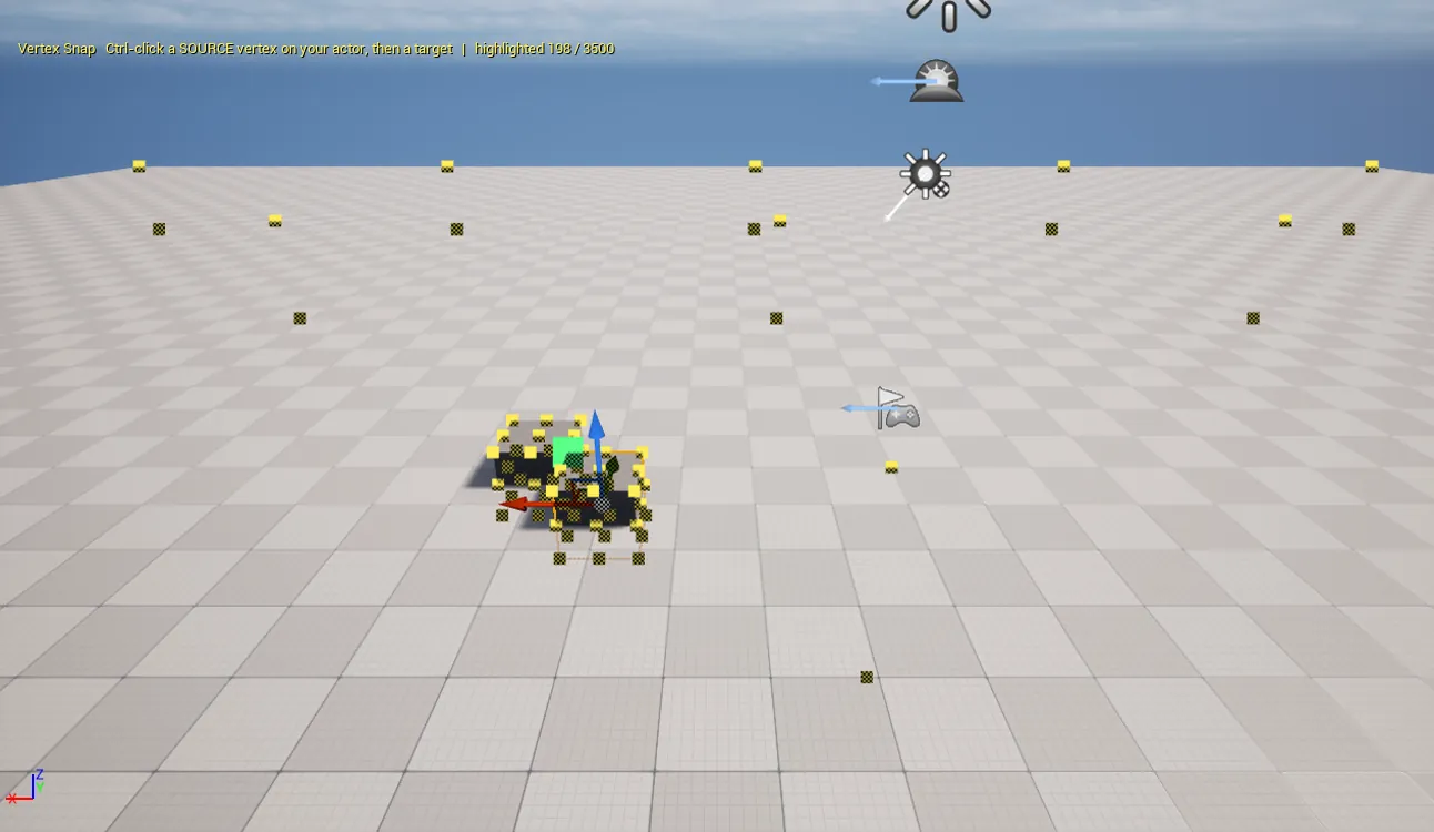 Vertex to vertex in the viewport: a source and a target picked on the meshes, then snapped. The snap is undoable.