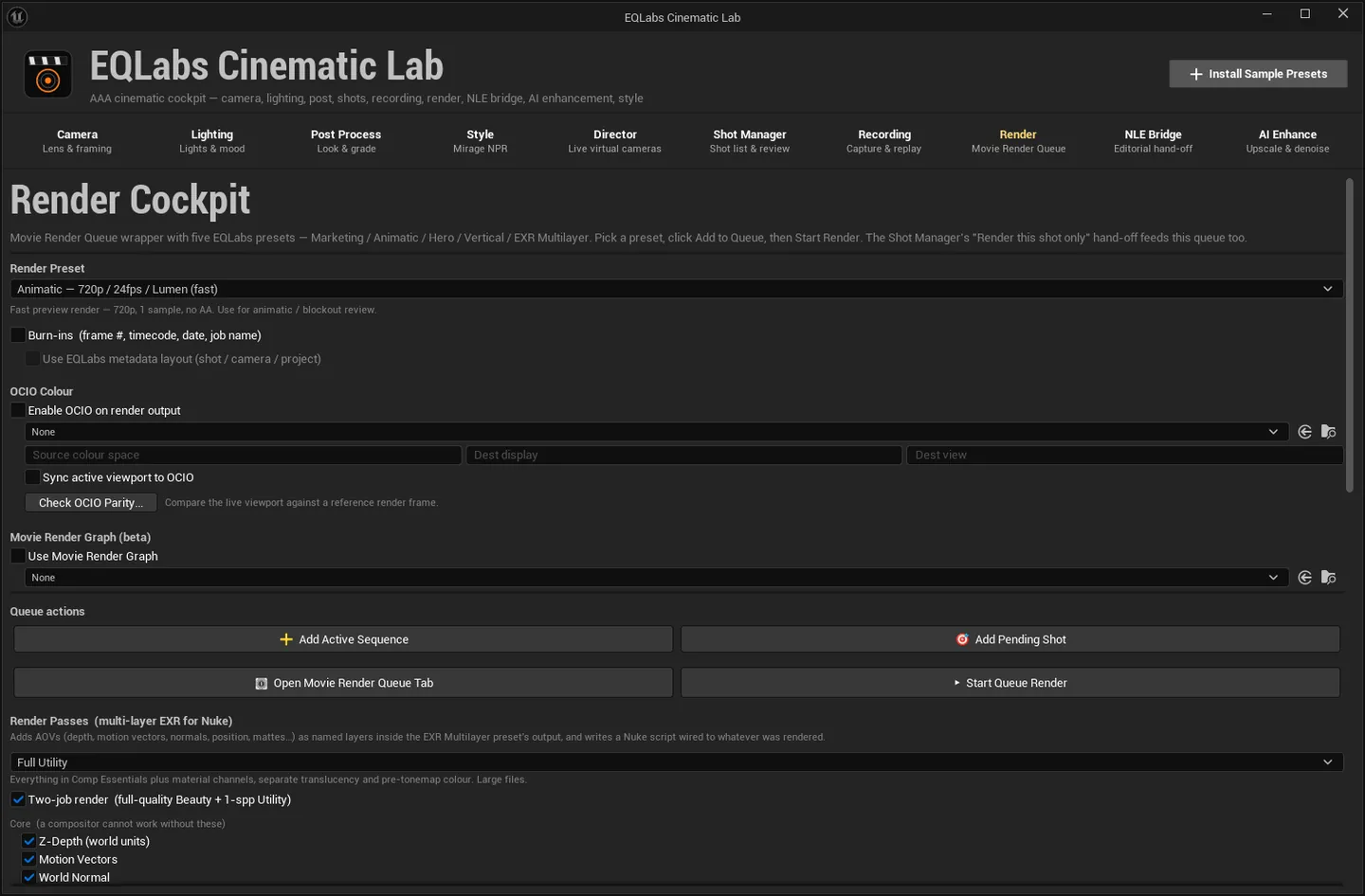 The render queue with jobs added.