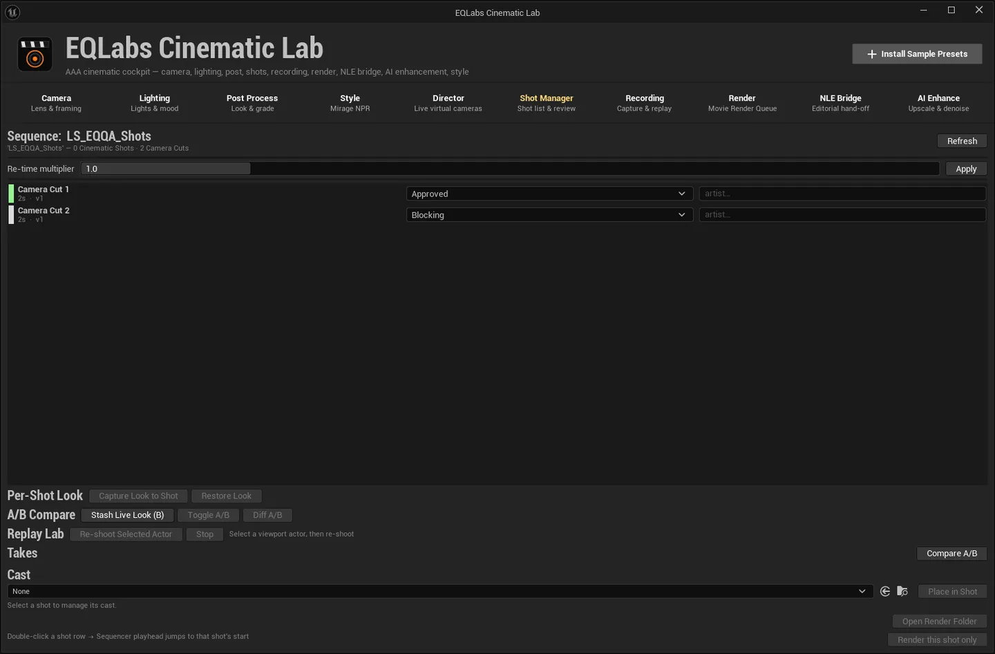 Shot entries with a recorded take.