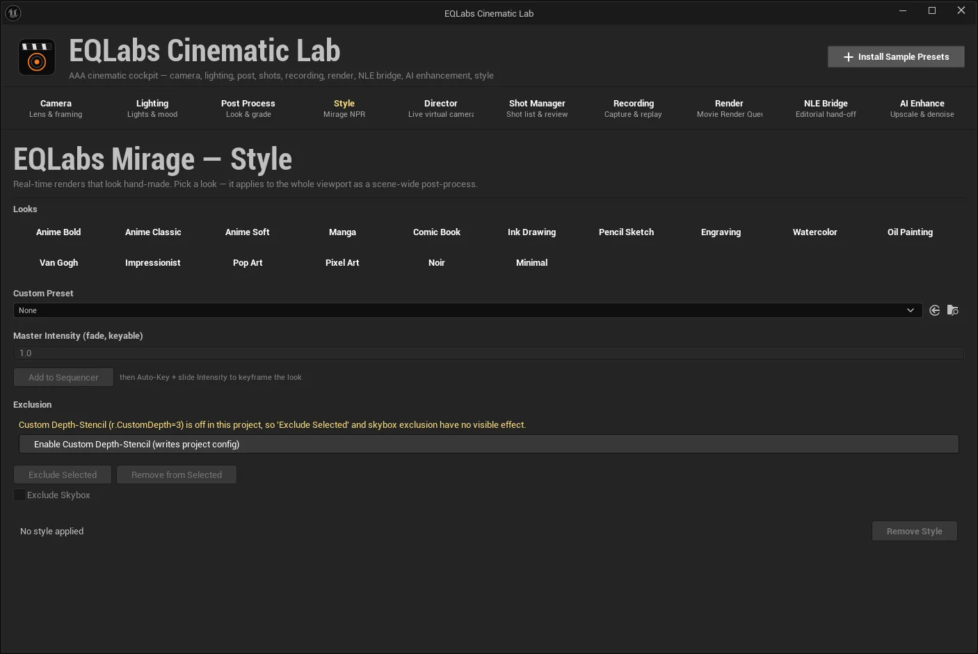 The Style tab with a Mirage look applied and its Look Controls expanded.