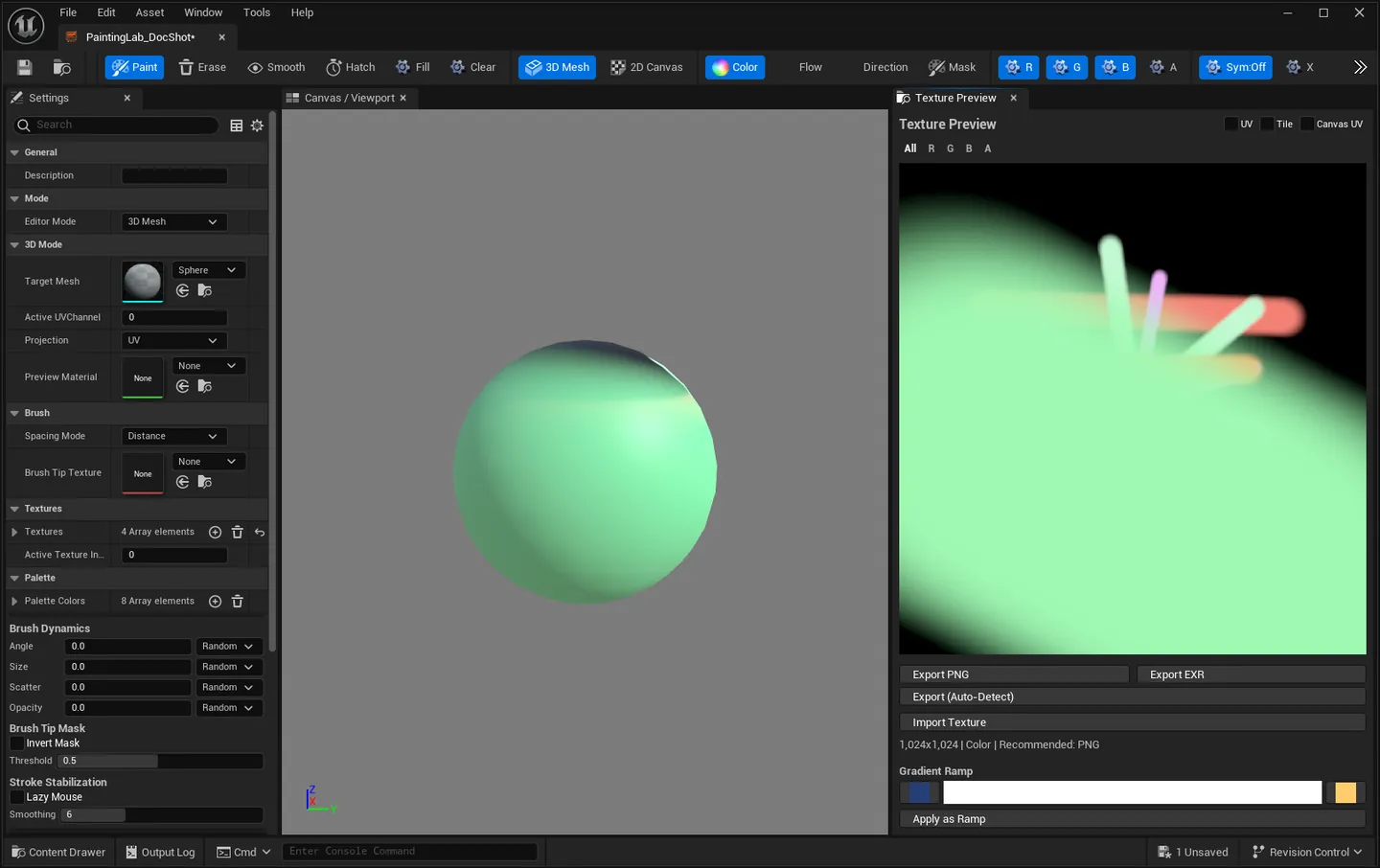 The same mesh with Projection set to Triplanar: the stroke is projected from world space instead of following the UV layout.