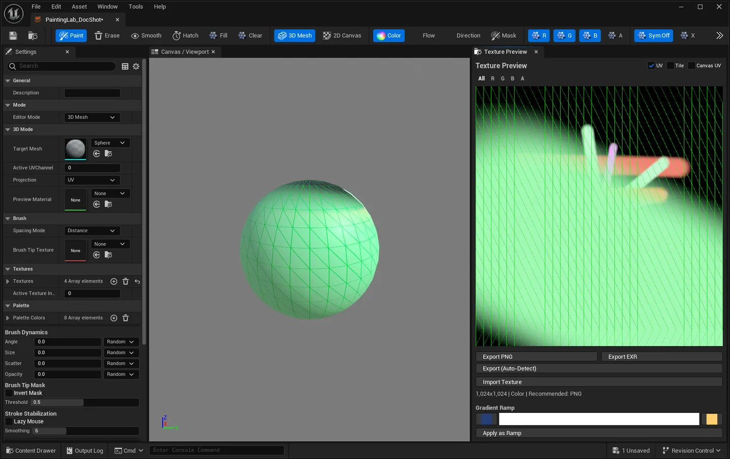 The UV wireframe overlay drawn over the texture preview, showing where the mesh's UV islands land.