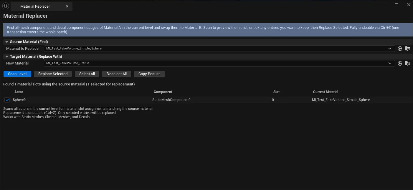 Several usages selected (checkboxes), Replace Selected button highlighted.