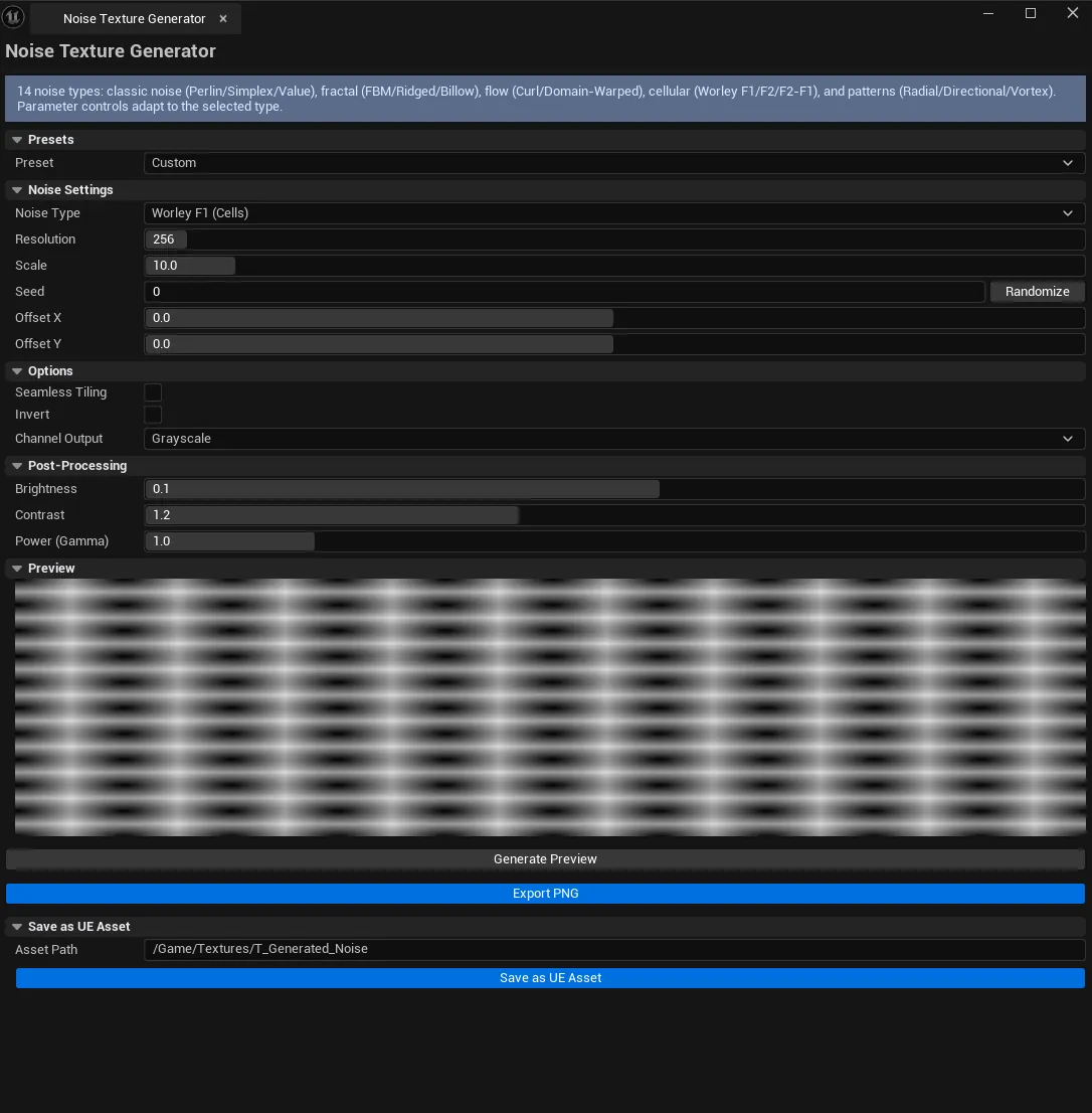 Worley F2-F1 mode generated, ridged-cell preview visible.