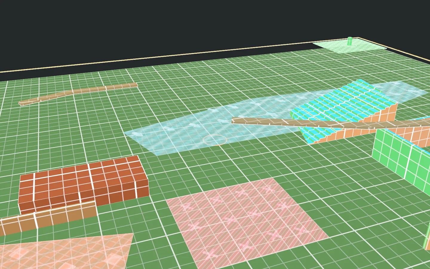 Line families in the 3D preview: paths, route flows, sightlines, cover lines and boundaries.