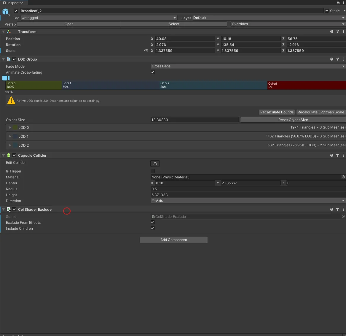 Step 1: Added Exclude component to object