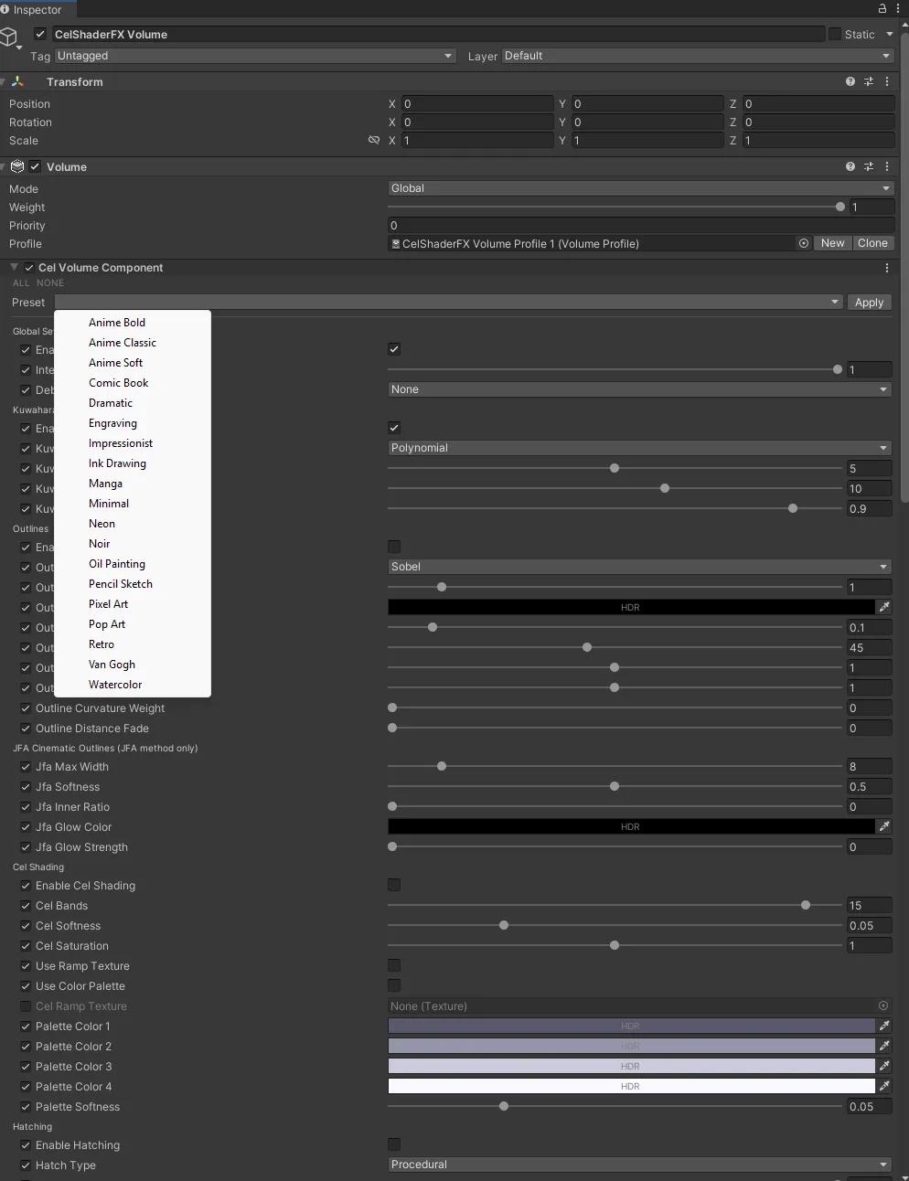 Apply Preset Inspector