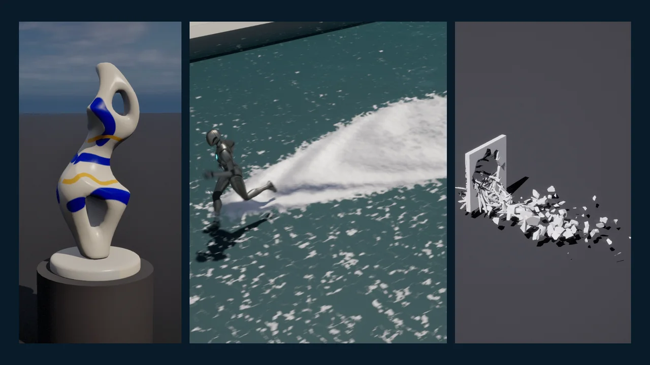 EQLabs Pro: painting, reactive water and a fracture simulation, made with its tools.