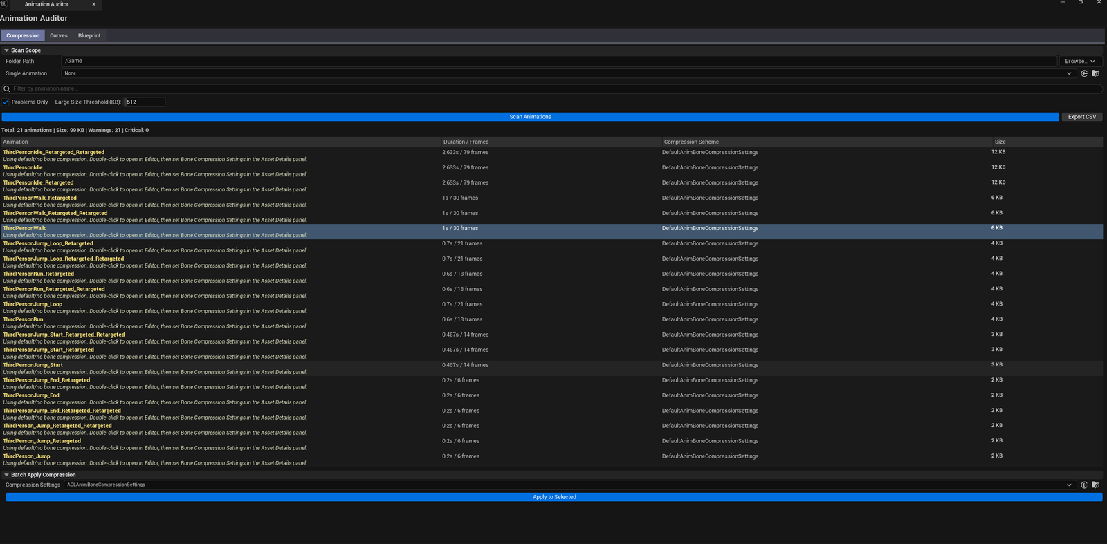 Screenshot 02 — Compression tab sorted by size — Compression results sorted descending by Compressed Size, top entries showing Critical severity.