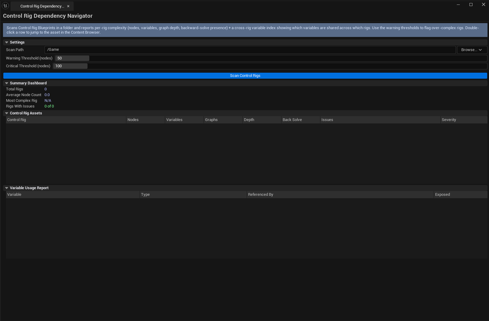 Screenshot 01 — Hero shot — Navigator open with rigs list and variables list both populated, summary dashboard showing aggregate stats, mixed severity coding visible.