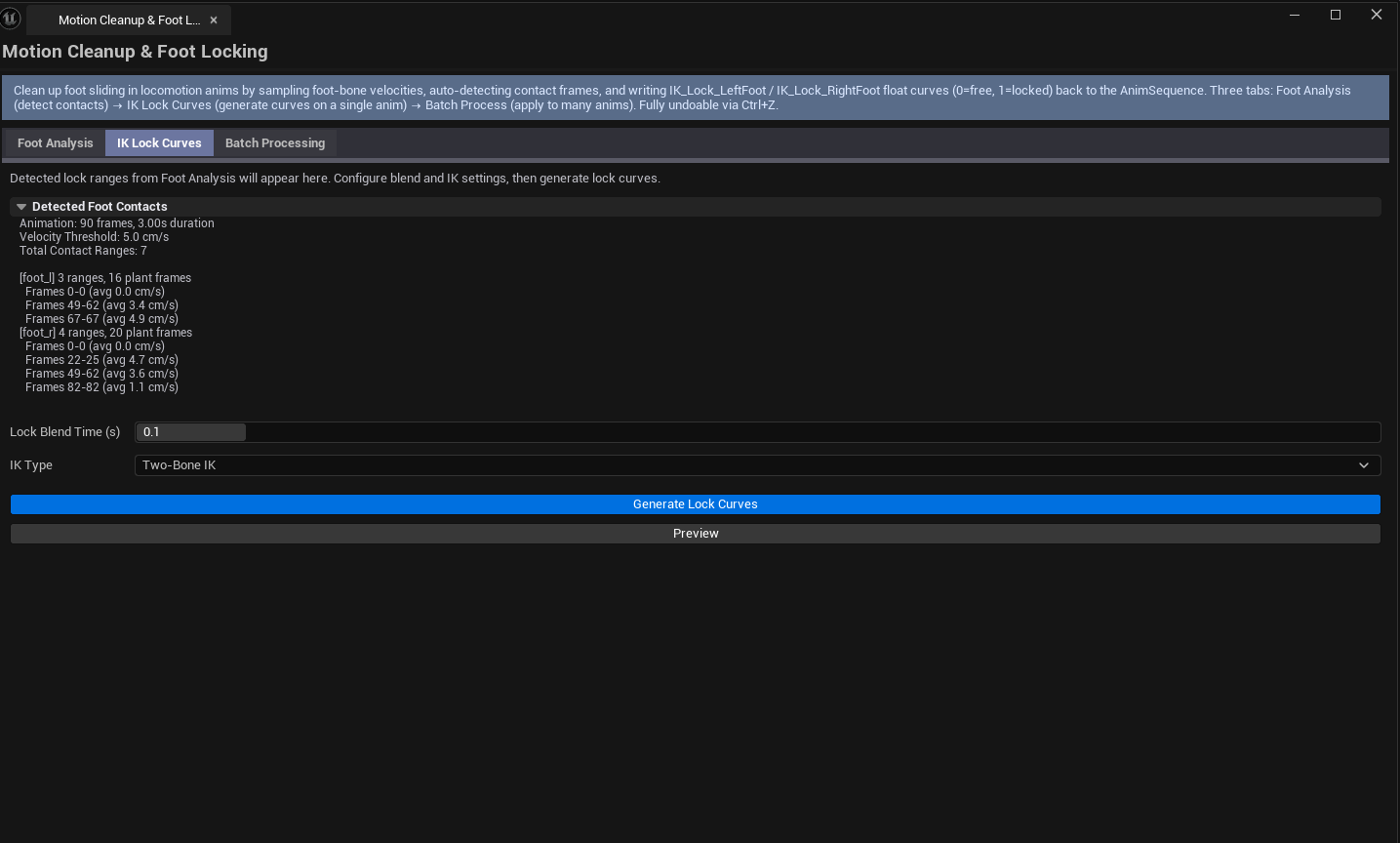 Screenshot 03 — Batch tab — List of 8–10 walk/run cycles, mixed include/exclude checkboxes, Process All button visible.