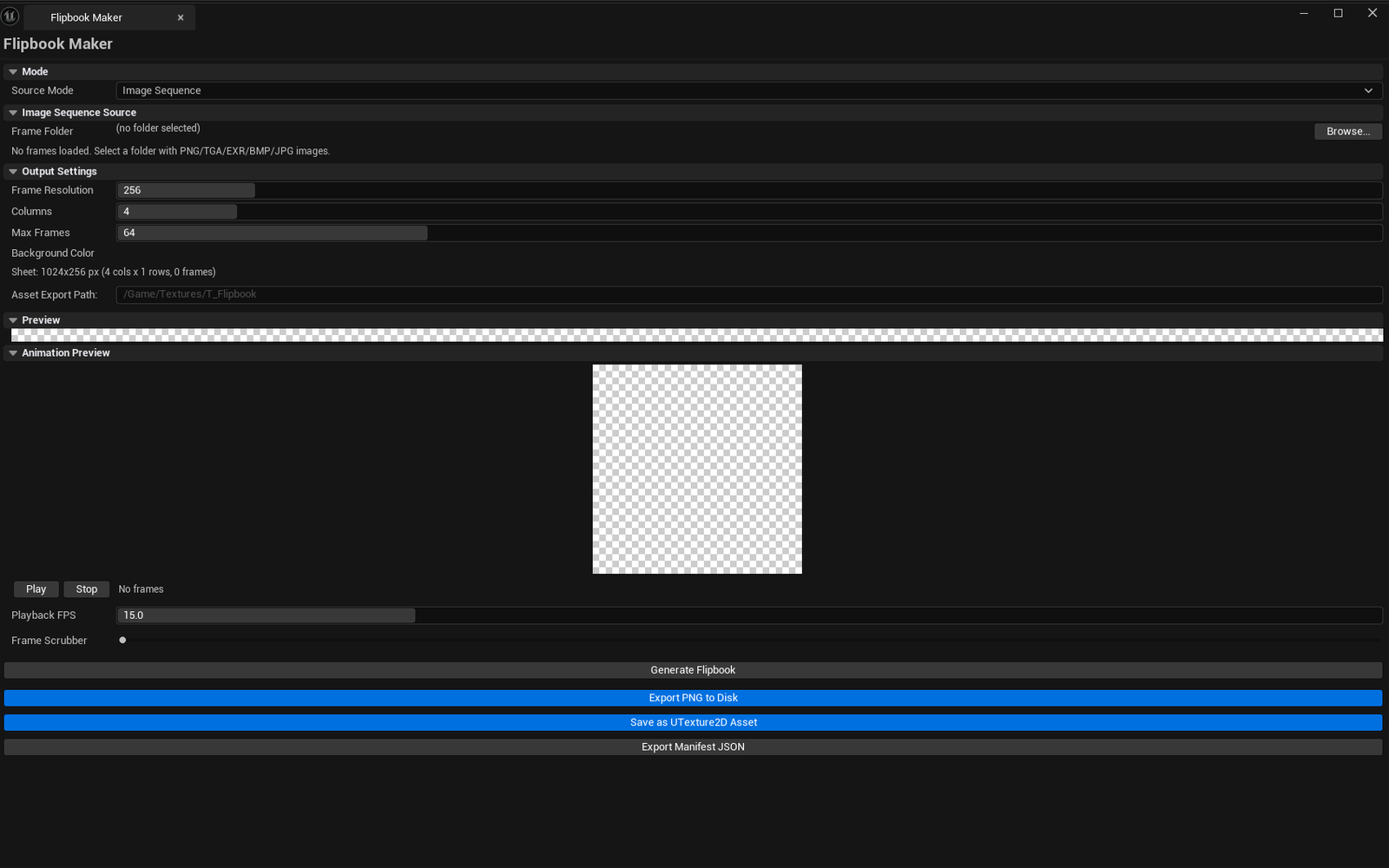 Screenshot 01 — Hero shot — Tool open with a SkeletalCapture run completed, sprite sheet preview visible on the right, animated playback running.