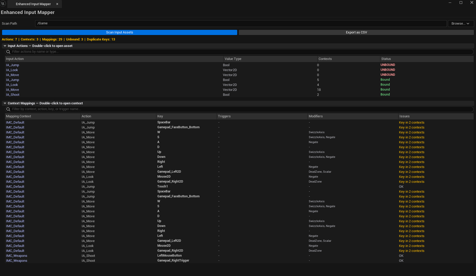 Screenshot 02 — Mappings list — Mappings list filtered, showing rows with trigger/modifier class names visible.