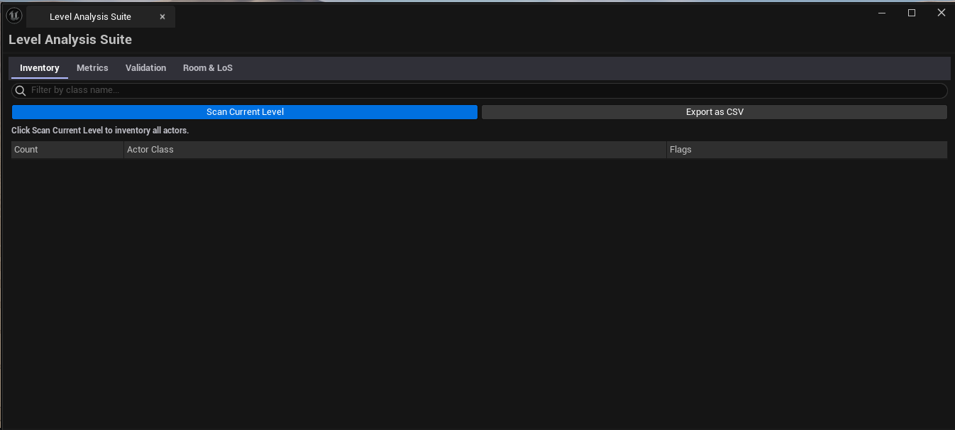 Screenshot 01 — Hero shot — Suite open on Inventory tab with actor classes grouped, tab bar visible.
