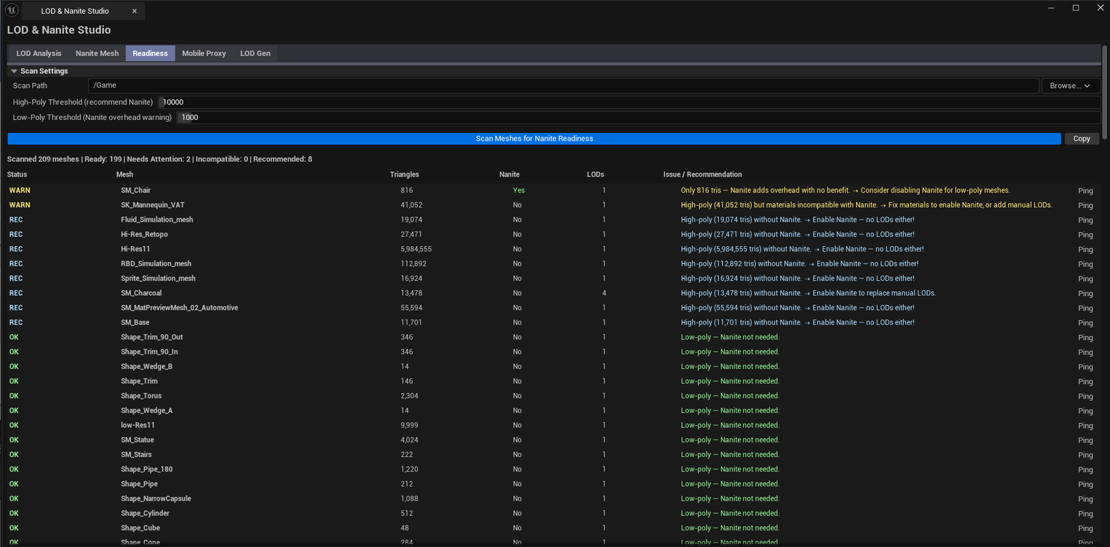Screenshot 03 — Readiness Checker — Results list with mixed readiness states, including a "Needs Attention" row showing the WPO / translucent / masked flags.