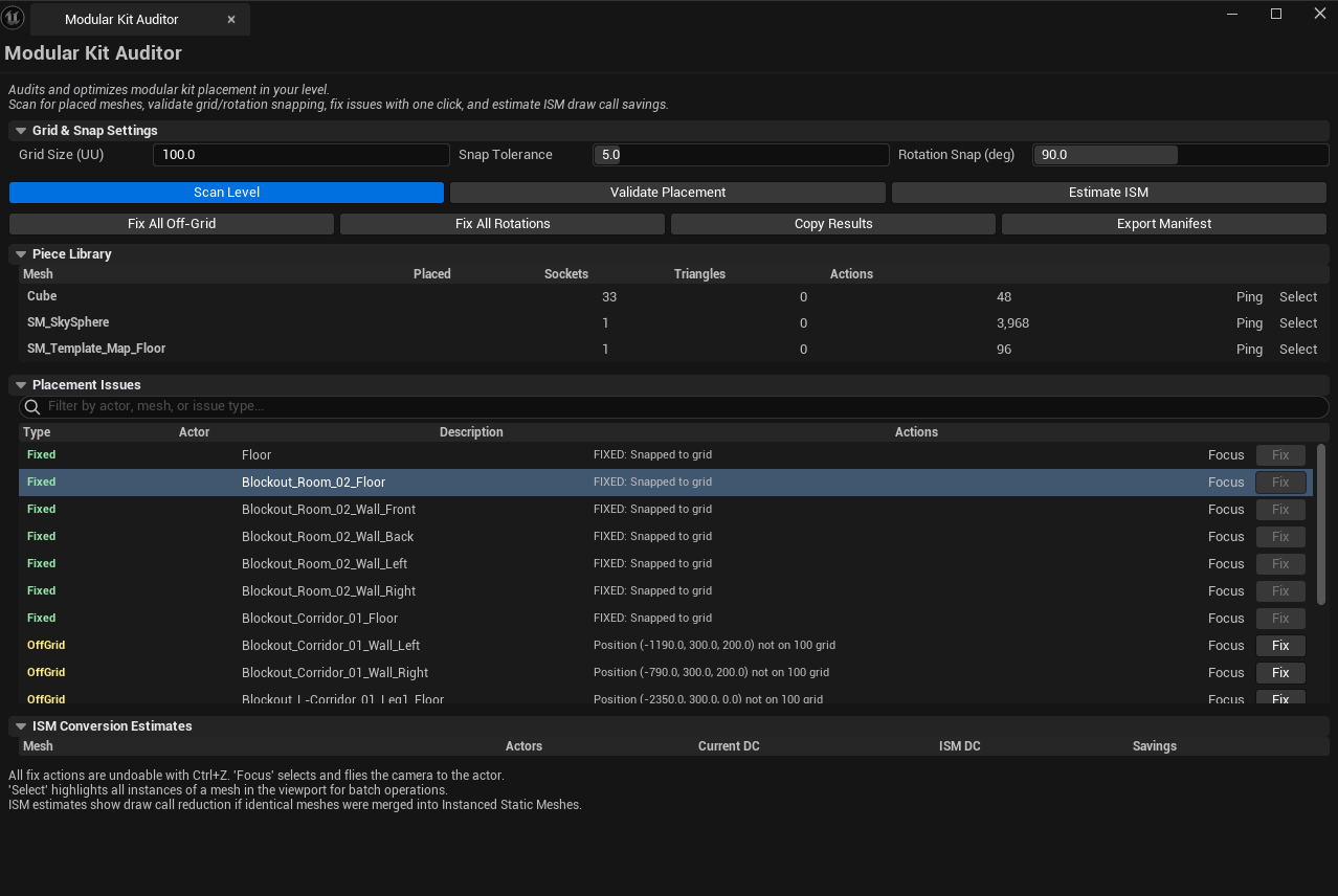 Screenshot 03 — Issues list with filter — Issues list filtered to "OffGrid", showing 5–10 entries with measured offset values.