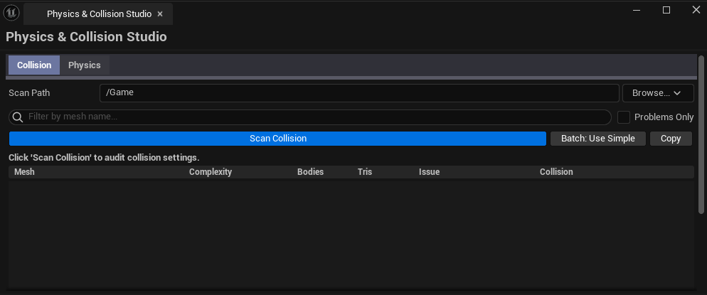 Screenshot 01 — Hero shot — Studio open on the Collision tab with mixed-severity results visible; tab bar showing both tabs.