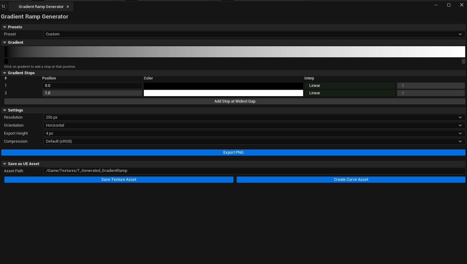 Screenshot 01 — Hero shot — Tool open with a 6-stop toon ramp visible, marker row showing draggable stops, preview at the bottom.