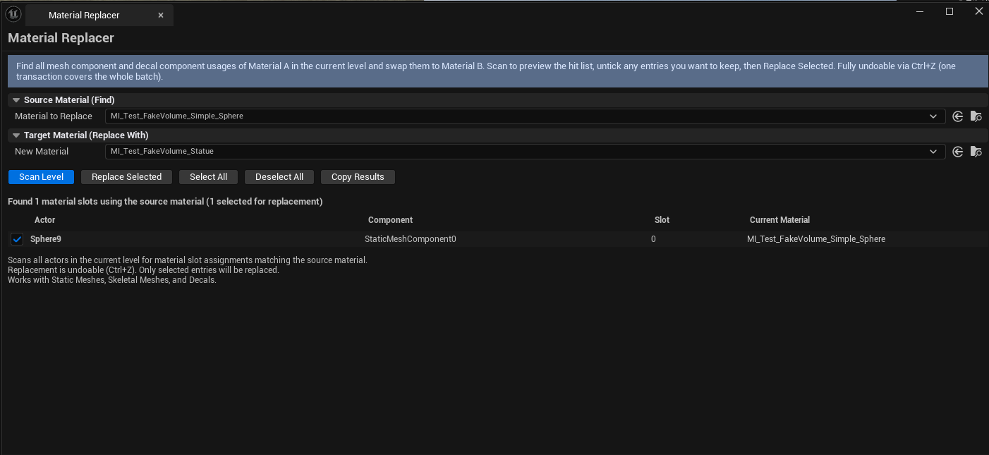 Screenshot 02 — Replace flow — Several usages selected (checkboxes), Replace Selected button highlighted.