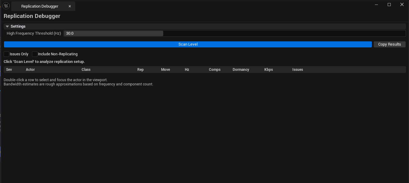Screenshot 01 — Hero shot — Debugger after scan, mixed-severity actor list visible with bandwidth column, summary block showing total estimated bandwidth.